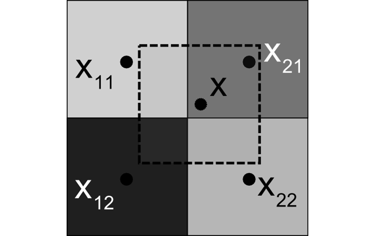 При перемещении объекта X изменяется освещённость пикселов XNN